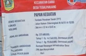 DUGAAN MARK UP ANGGARAN PEMBANGUNAN TPT DESA TEGAL PANJANG KECAMATAN CARIU